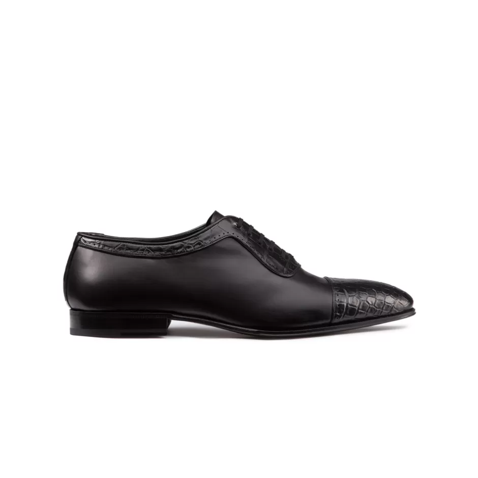 CALFSKIN LEATHER AND MATTED CROCODILE OXFORD SHOES | Stefano Ricci Shop