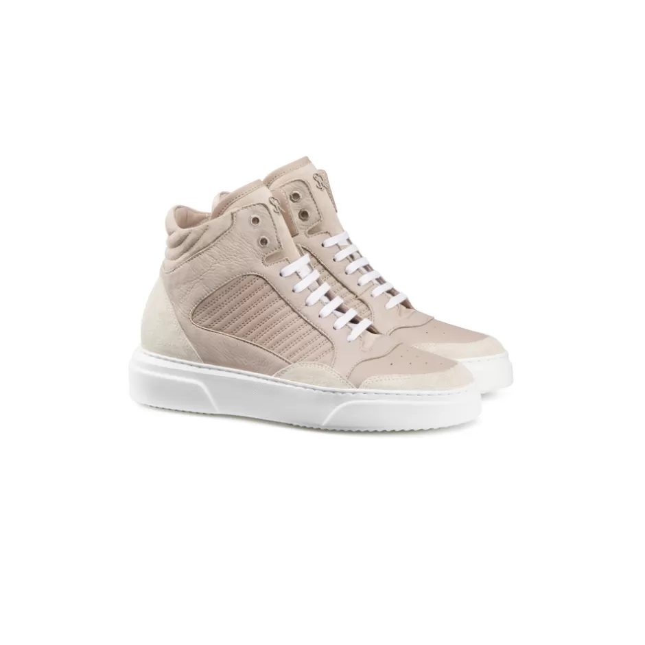 CALFSKIN LEATHER AND SUEDE HIGH-TOP SNEAKERS | Stefano Ricci Discount