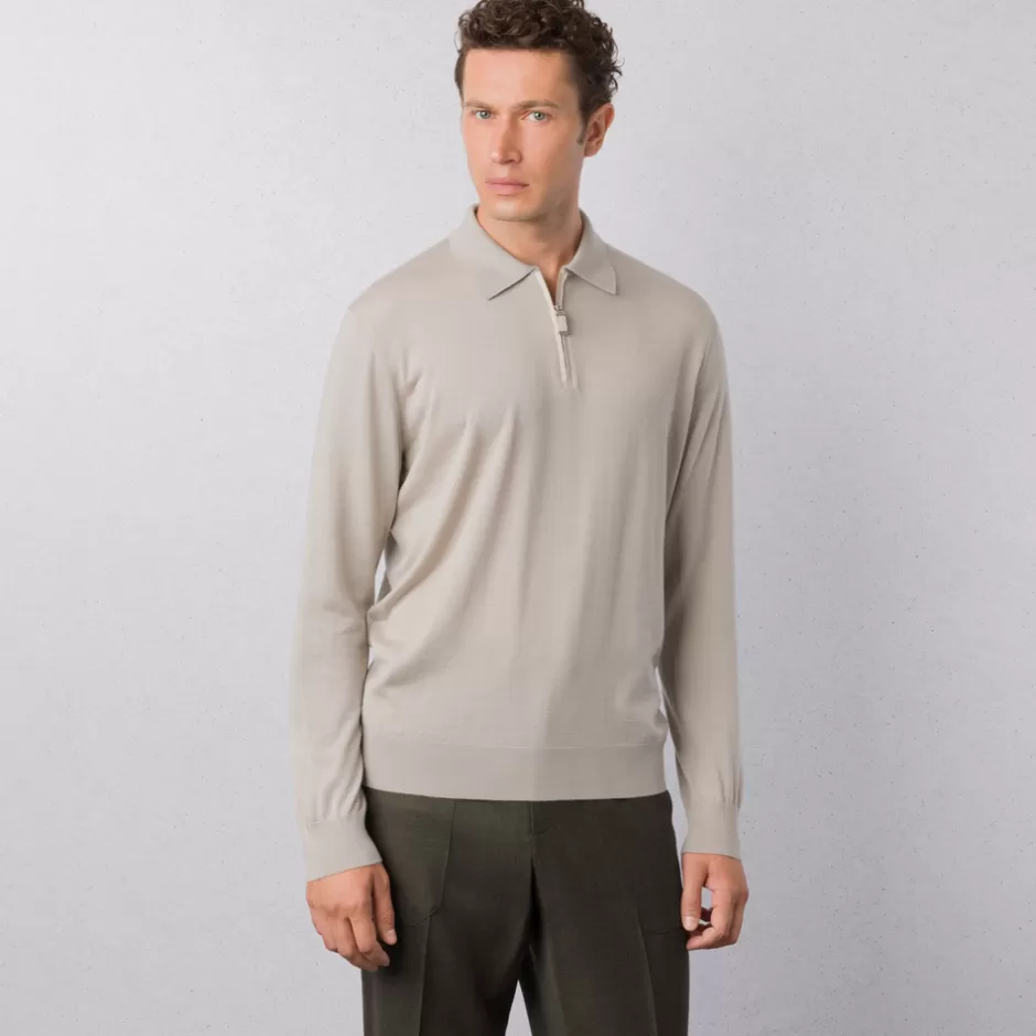 CASHMERE AND SILK BLEND WITH CROCODILE DETAIL ZIP POLO SHIRT | Stefano Ricci Discount