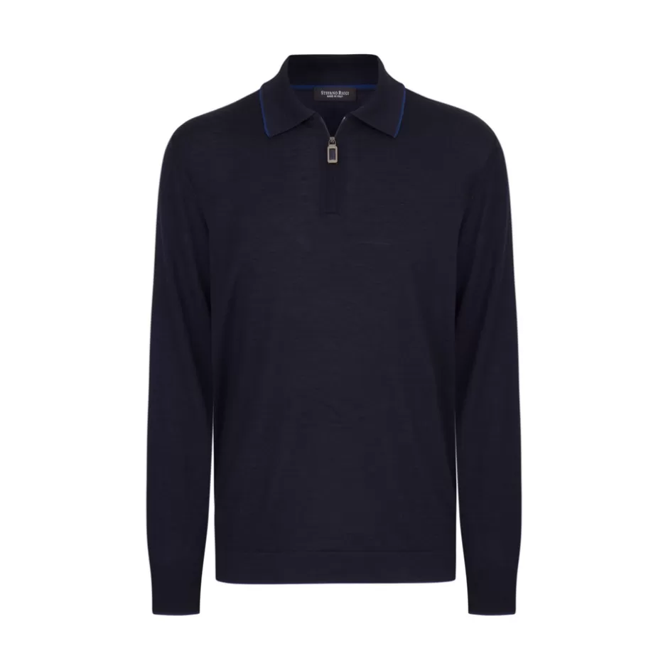 CASHMERE AND SILK BLEND ZIP POLO SHIRT | Stefano Ricci Fashion