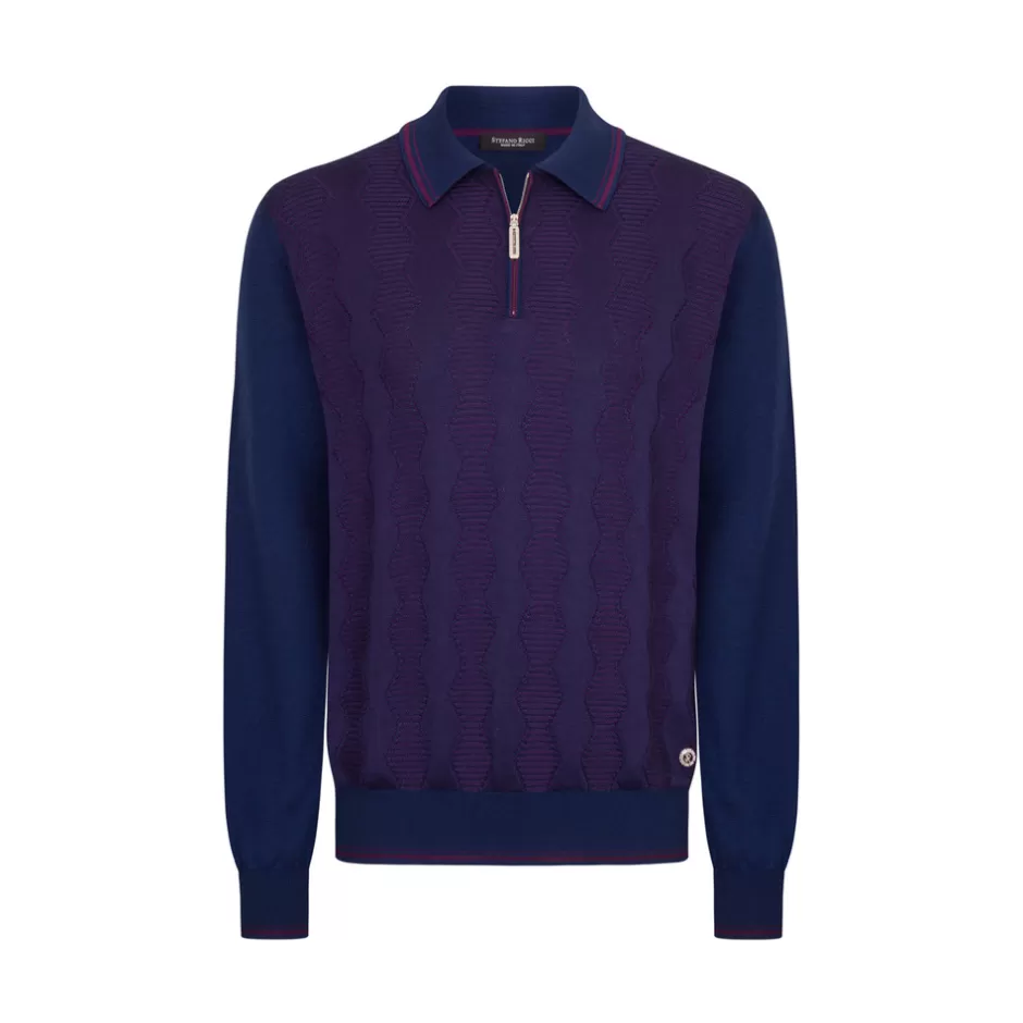 CASHMERE AND SILK BLEND ZIP POLO SHIRT | Stefano Ricci Discount