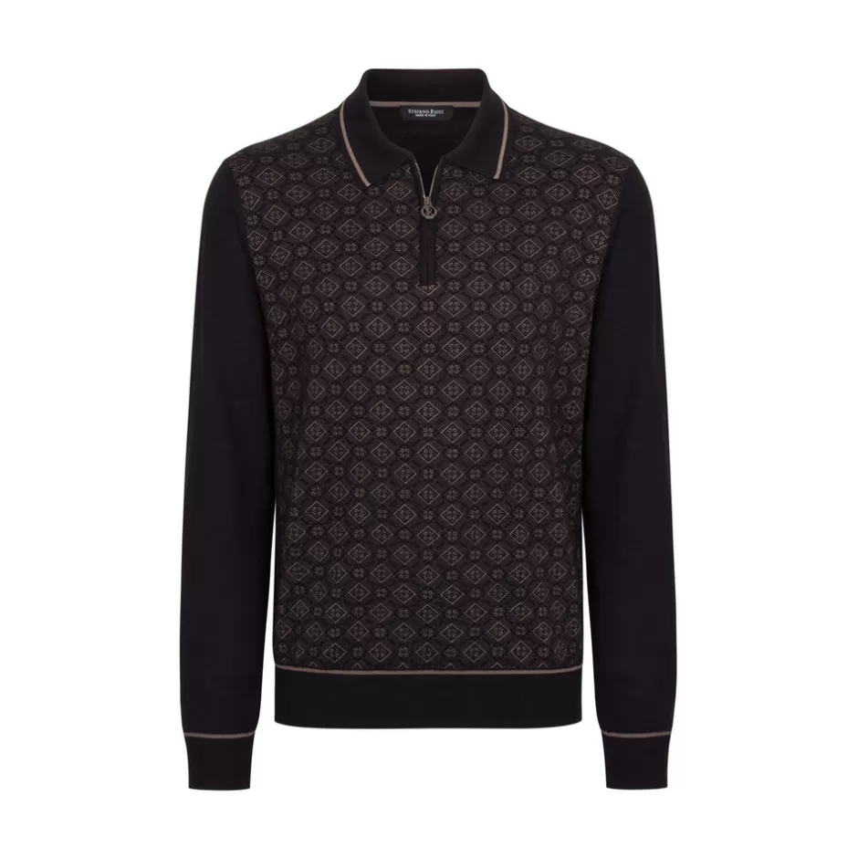 CASHMERE AND SILK BLEND ZIP POLO SHIRT | Stefano Ricci Hot