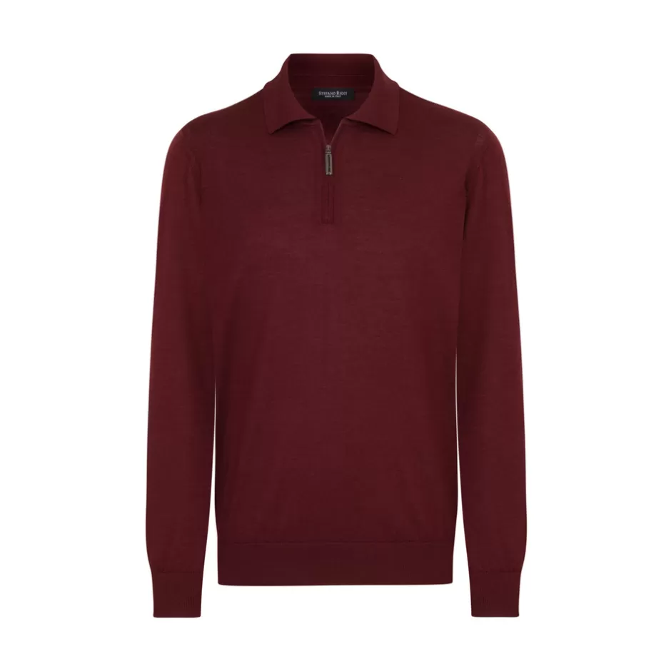 CASHMERE AND SILK BLEND ZIP POLO SHIRT | Stefano Ricci Clearance