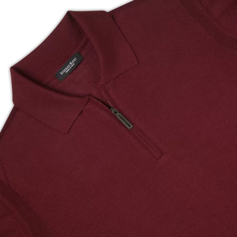 CASHMERE AND SILK BLEND ZIP POLO SHIRT | Stefano Ricci Clearance