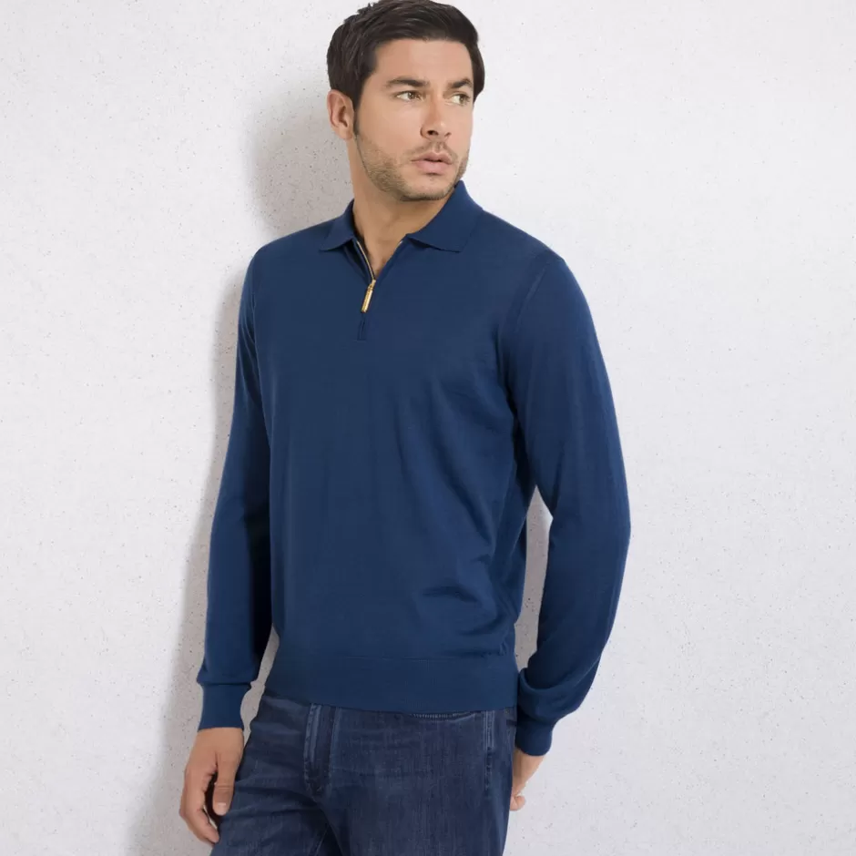 CASHMERE AND SILK ZIP POLO SHIRT | Stefano Ricci Store