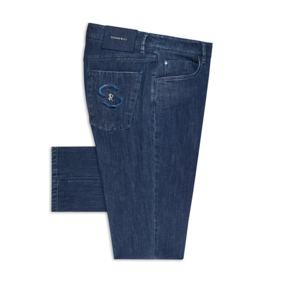 COTTON AND CASHMERE BLEND TAPERED JEANS | Stefano Ricci New