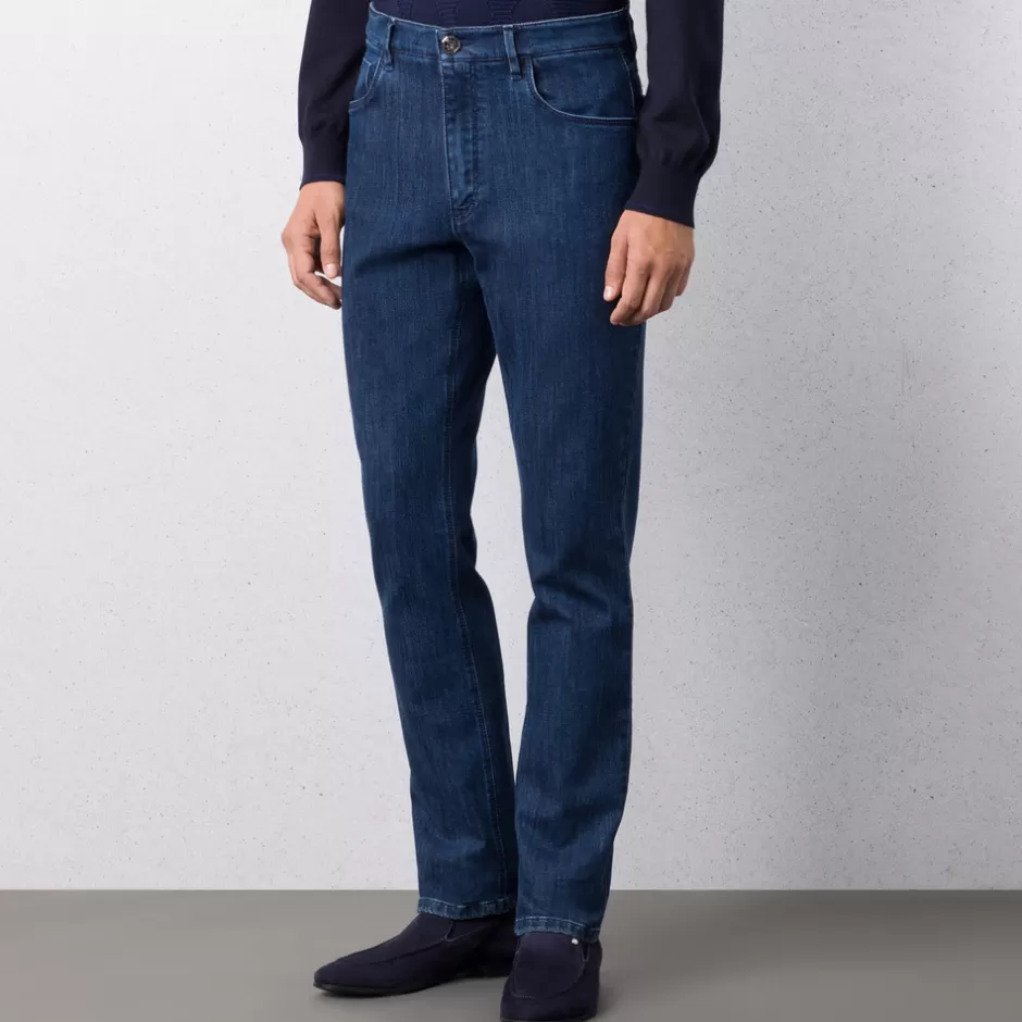 COTTON AND CASHMERE BLEND TAPERED JEANS | Stefano Ricci New