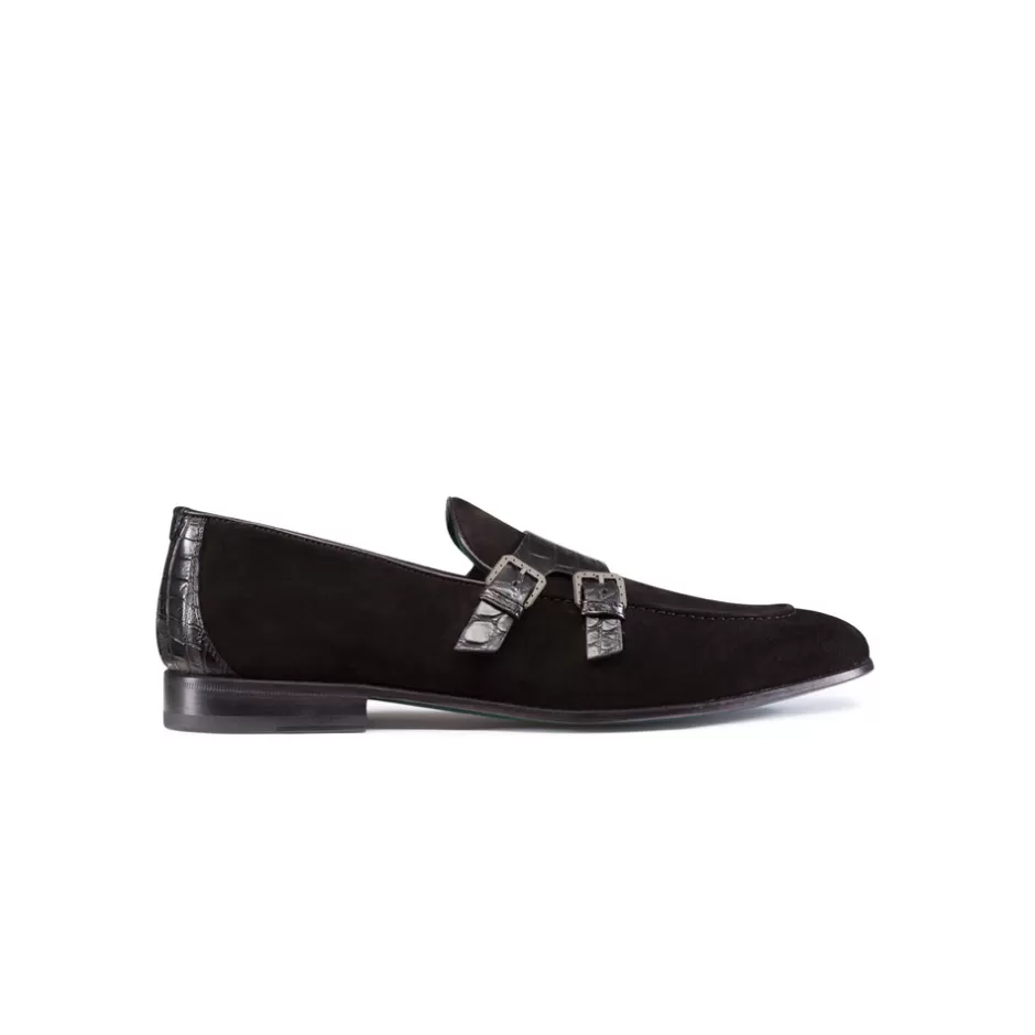 CROCODILE AND SUEDE MONK STRAP SHOES | Stefano Ricci Sale