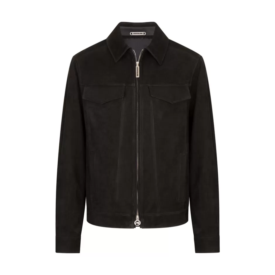 NUBUCK CALFSKIN LEATHER TRUCKER JACKET | Stefano Ricci Best