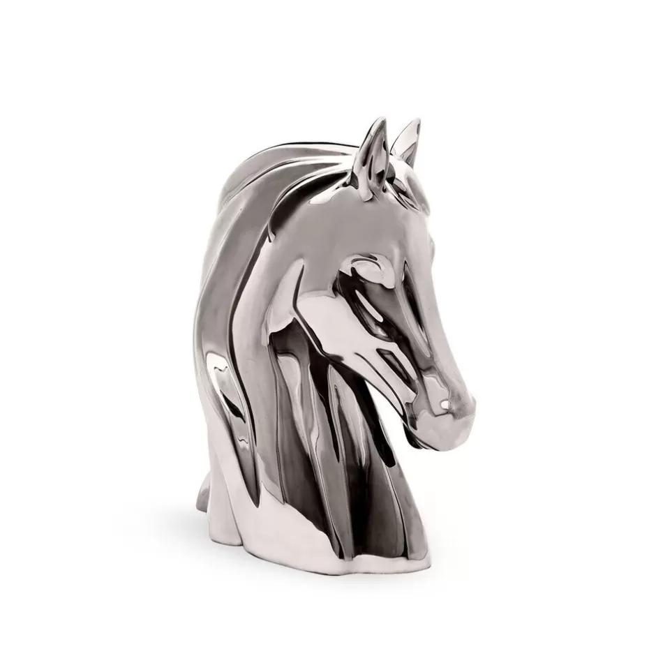 PLATINUM SHINY LARGE PORCELAIN HORSE BUST ORNAMENT | Stefano Ricci Online