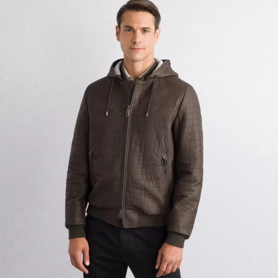 RUBBERISED CROCODILE LEATHER HOODED BLOUSON | Stefano Ricci Discount